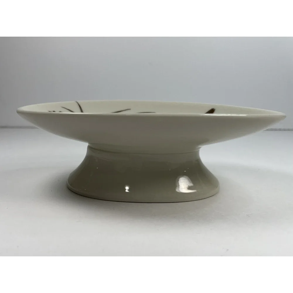 Vintage pedestal pheasants Flowers trinket soap dish porcelain‎ crackle glaze